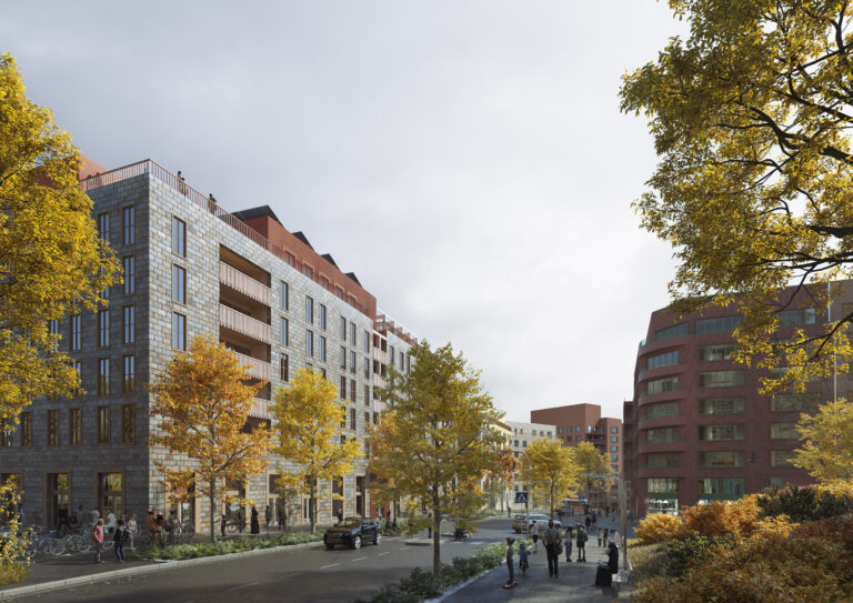 Huvudgatan genom nya Skogsbyn.