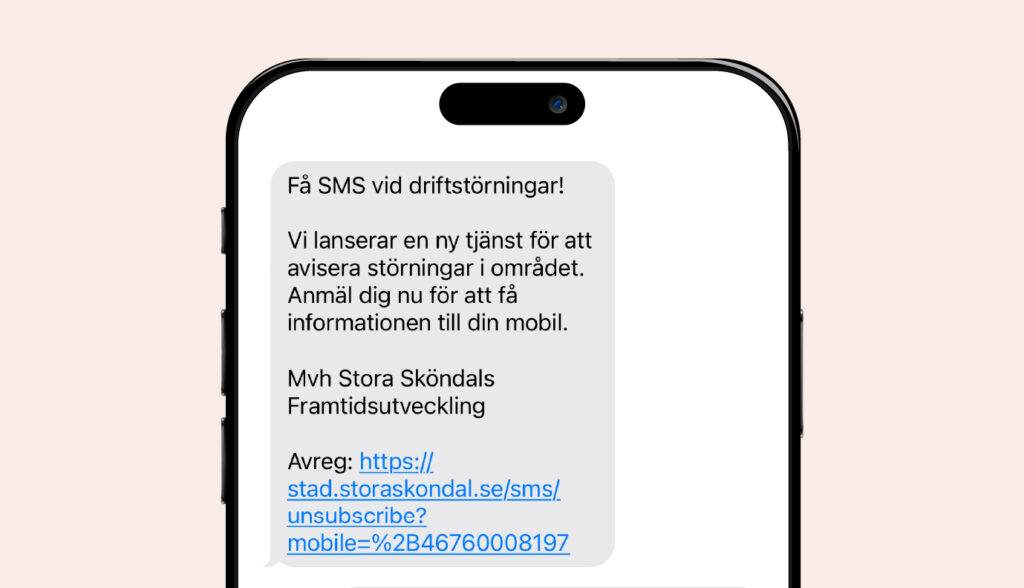 Telefon med sms från Stora Sköndals Framtidsutveckling